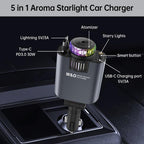 5-In-1 Smart Car Charger Aromatic Starlight in Car Roof Retractable Car Charger Scented Car Air Freshener Fast Car Charger with Starlight Starlight in Car Roof Fast Charging Adapter