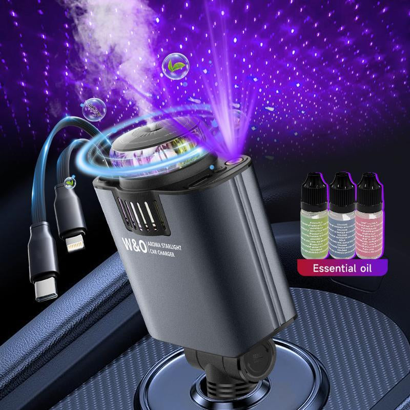5-In-1 Smart Car Charger Aromatic Starlight in Car Roof Retractable Car Charger Scented Car Air Freshener Fast Car Charger with Starlight Starlight in Car Roof Fast Charging Adapter
