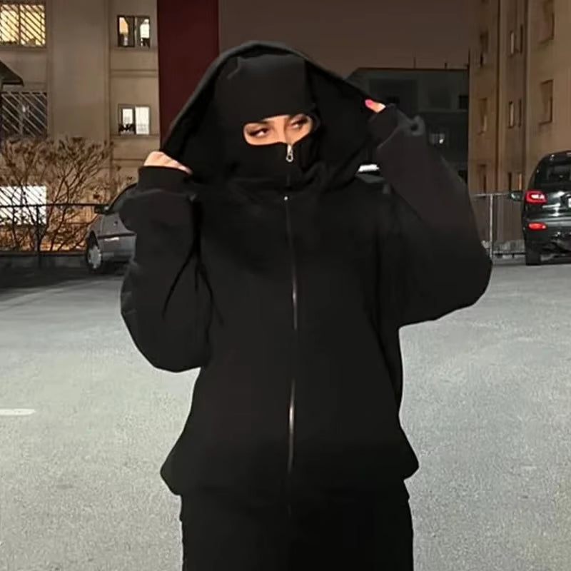 Double-Hood Balaclava Hoodie – Unisex Zip-Up Sweatshirt