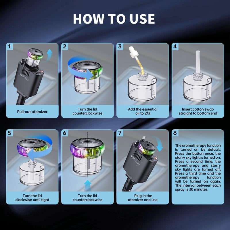 5-In-1 Smart Car Charger Aromatic Starlight in Car Roof Retractable Car Charger Scented Car Air Freshener Fast Car Charger with Starlight Starlight in Car Roof Fast Charging Adapter