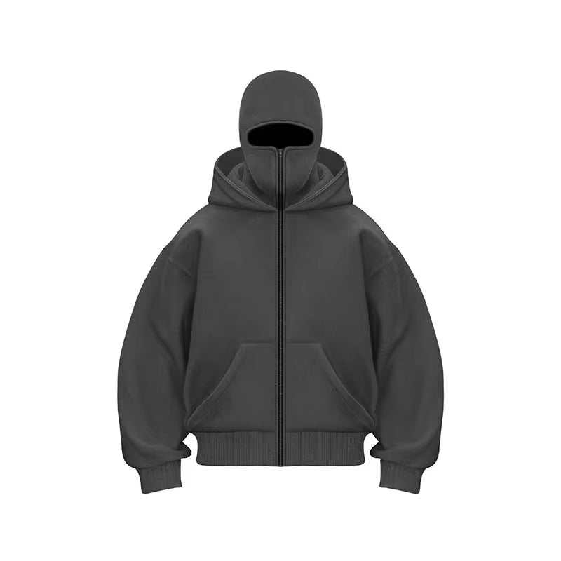 Double-Hood Balaclava Hoodie – Unisex Zip-Up Sweatshirt
