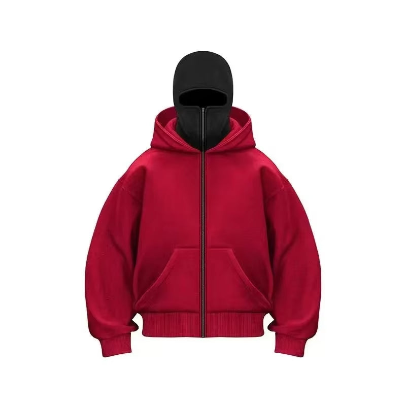 Double-Hood Balaclava Hoodie – Unisex Zip-Up Sweatshirt