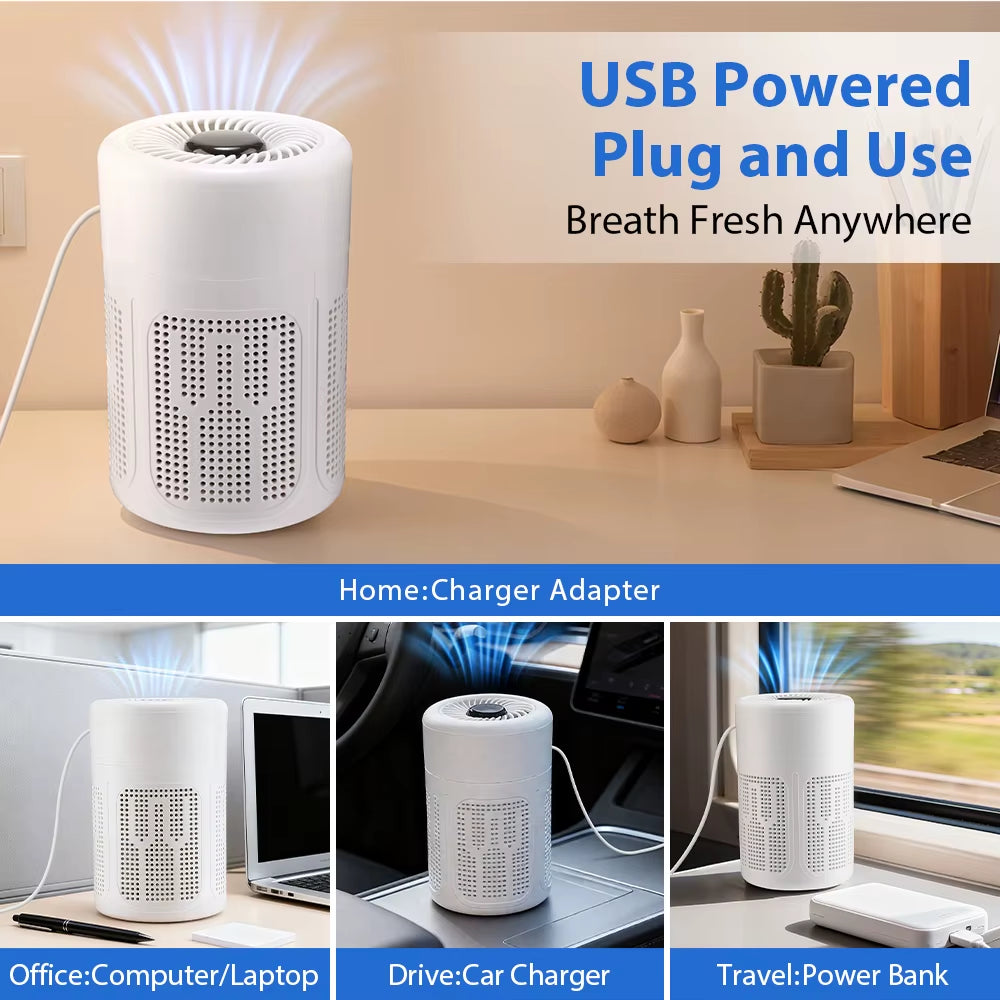 Mini Desktop Air Purifier Portable Air Purifier Household Air Cleaner with HEPA Filter Air Freshener Odor Remover Air Cleaner