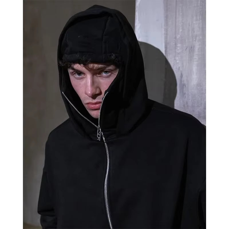 Double-Hood Balaclava Hoodie – Unisex Zip-Up Sweatshirt