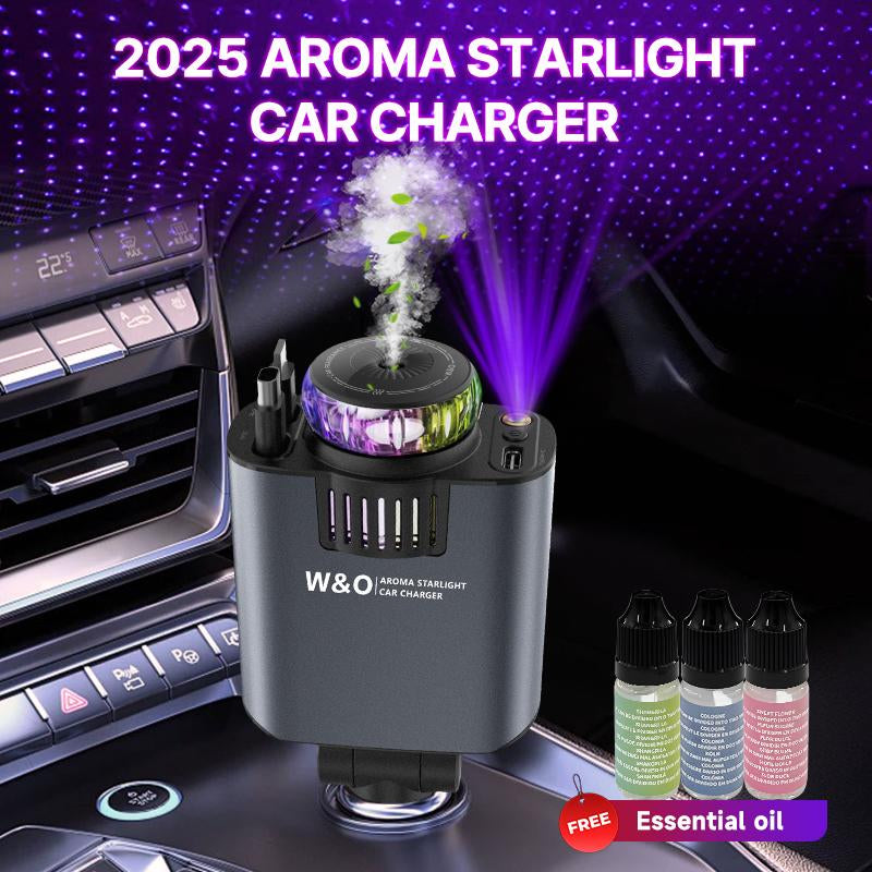5-In-1 Smart Car Charger Aromatic Starlight in Car Roof Retractable Car Charger Scented Car Air Freshener Fast Car Charger with Starlight Starlight in Car Roof Fast Charging Adapter