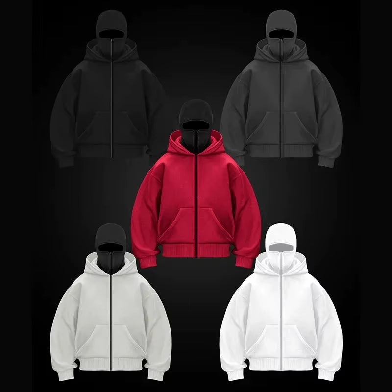 Double-Hood Balaclava Hoodie – Unisex Zip-Up Sweatshirt