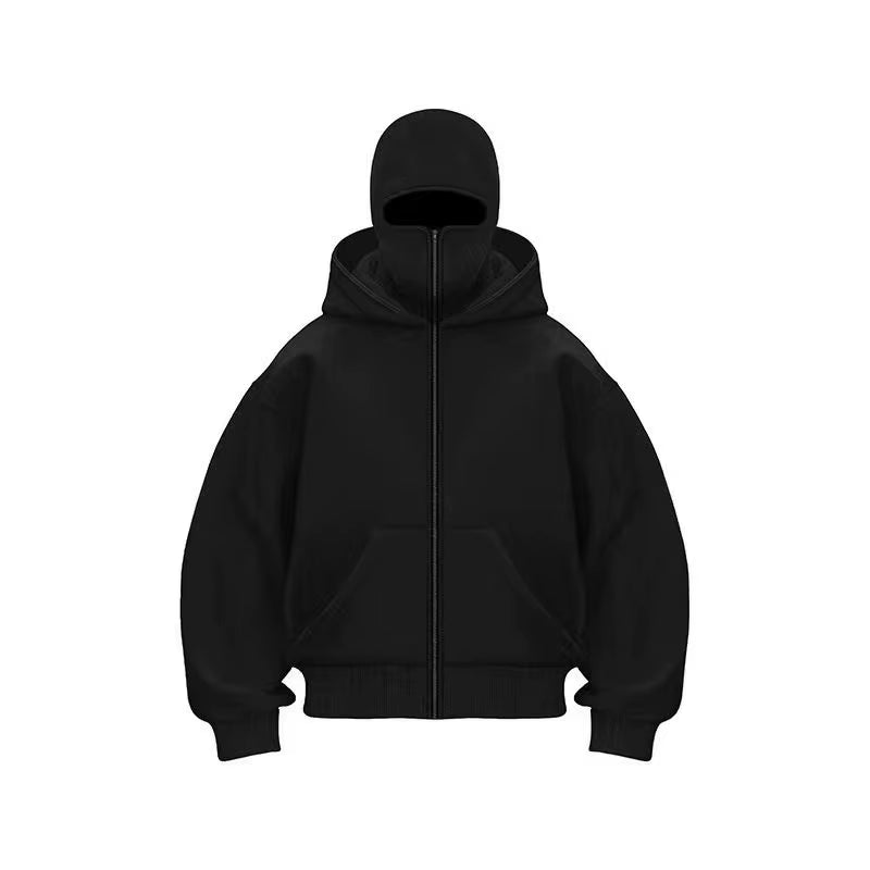 Double-Hood Balaclava Hoodie – Unisex Zip-Up Sweatshirt